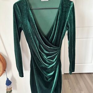 Velvet Drape Wrap Dress in Emerald Green